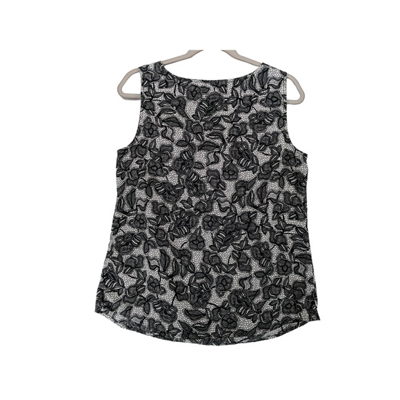 Croft &‎ Barrow Floral Blouse M Black White Sleeveless Crewneck Layer Office Top - Picture 2 of 8